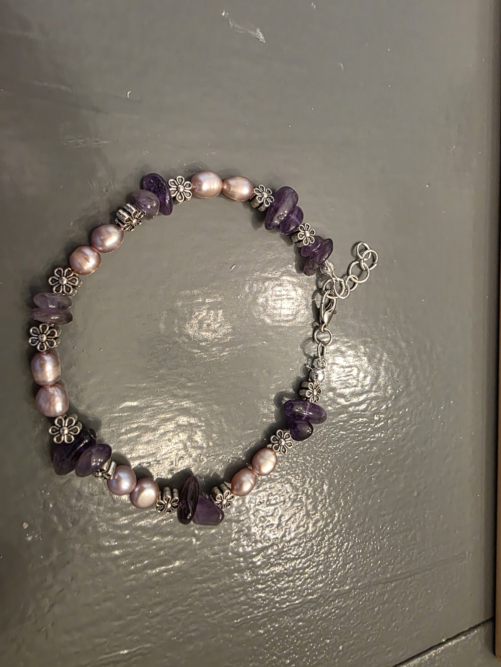 Handmade Purple Amethyst and Lavendar Pearl Bracelet